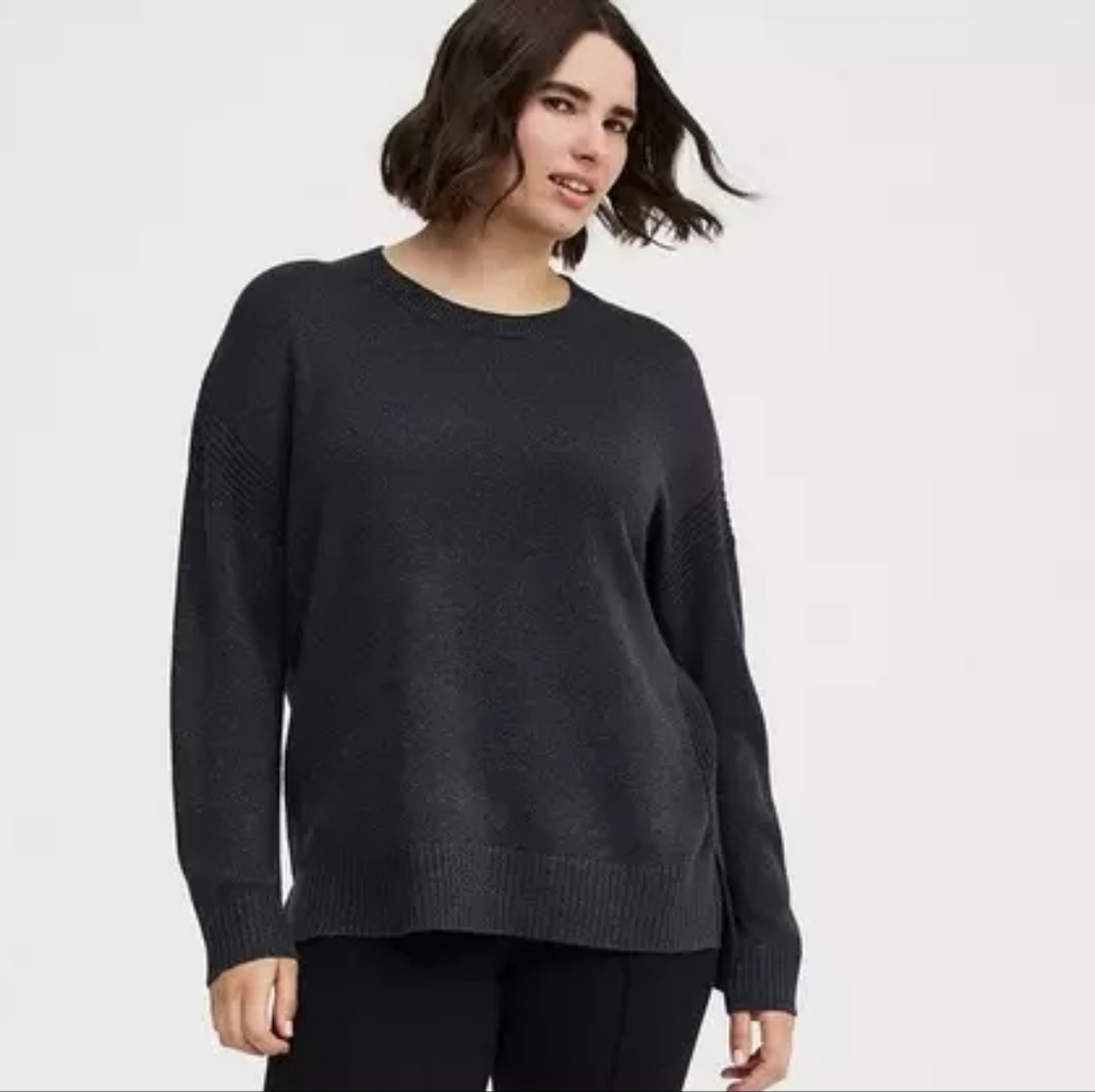 Torrid Metallic Luxe Cozy Crew Pullover Sweater In Carbon 1 XL 1X